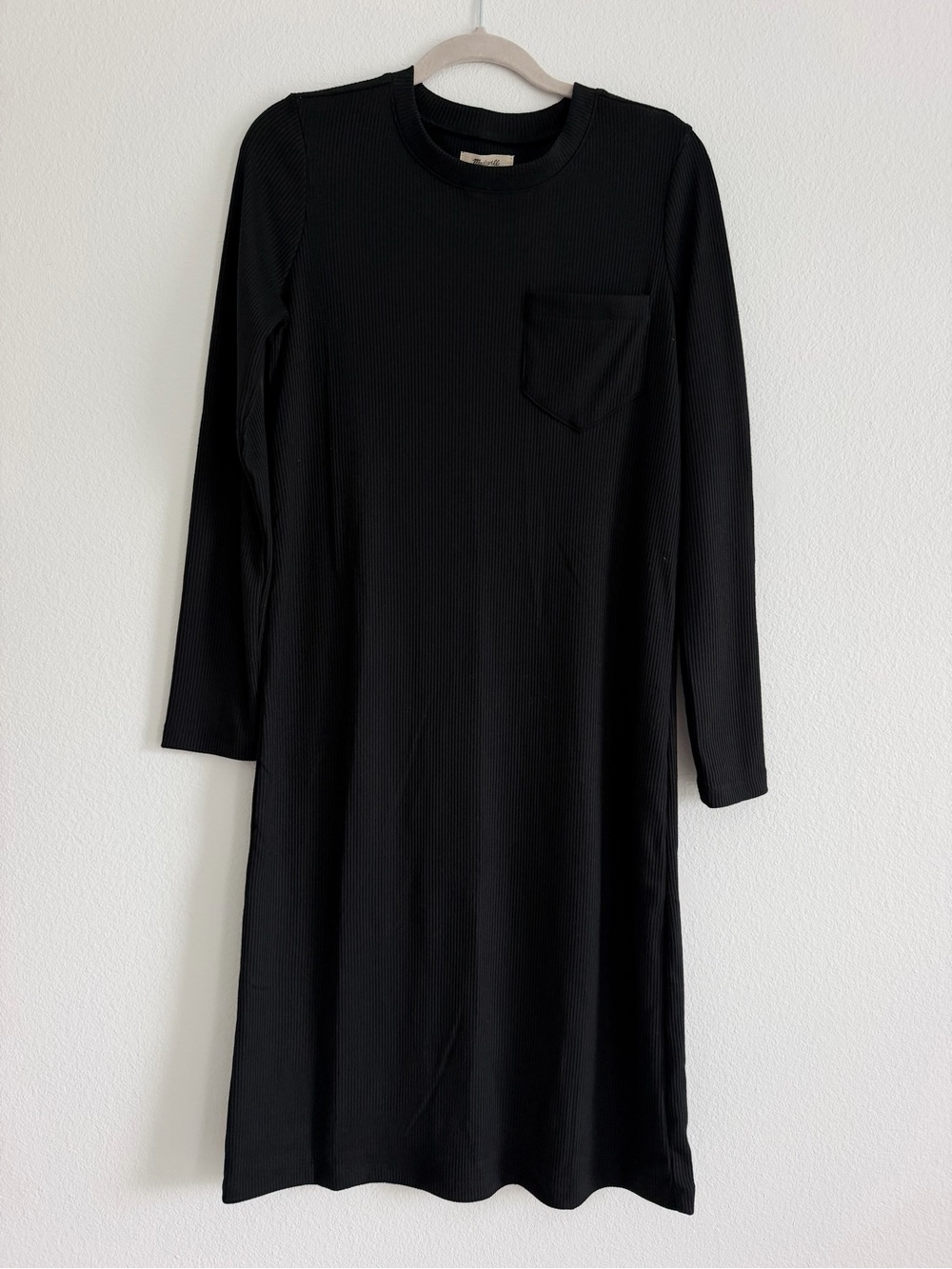 Madewell Black Ribbed Long-Sleeve Pocket Dress
